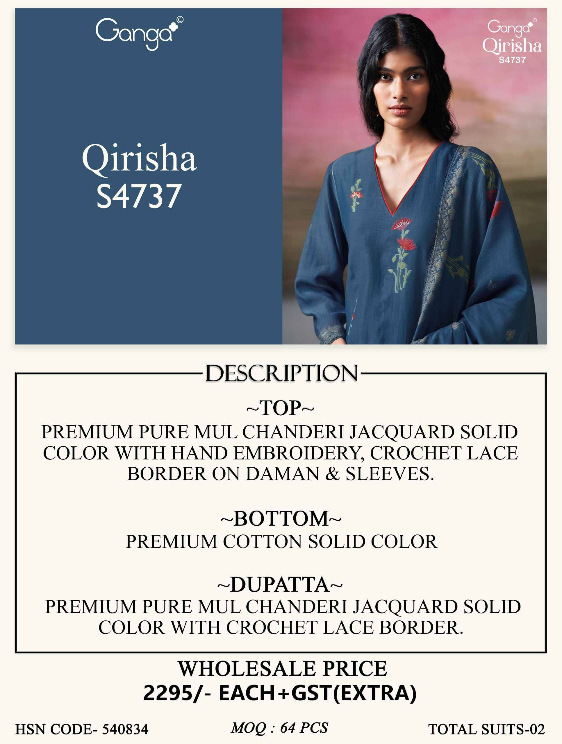 QIRISHA 4737 By Ganga Fashion Beautiful Festive Suits Stylish Colorful Fancy Casual Wear & Ethnic Wear PREMIUM PURE MUL SOLID Print Dresses At Wholesale Price